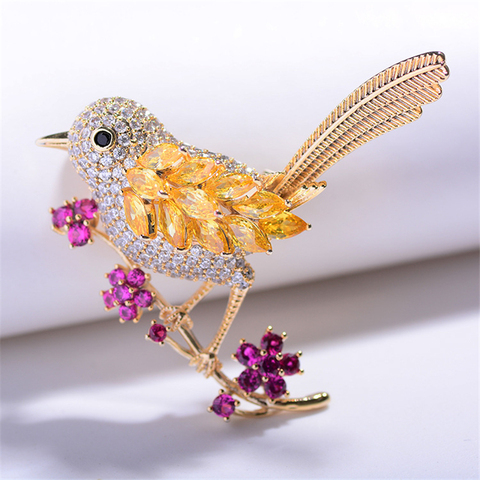 Luxury Crystal Gold Silver Color Bird Brooches for Women Dress Scarf Pins Fashion Cubic Zirconia With Flower Brooch Pin Jewelry ► Photo 1/1