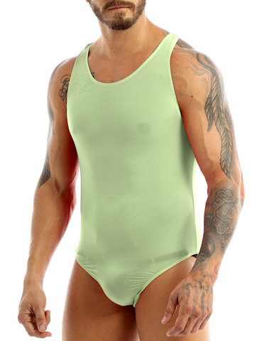 Men Sleeveless Bodysuit Underwear One Piece Mankini Thong Jumpsuit