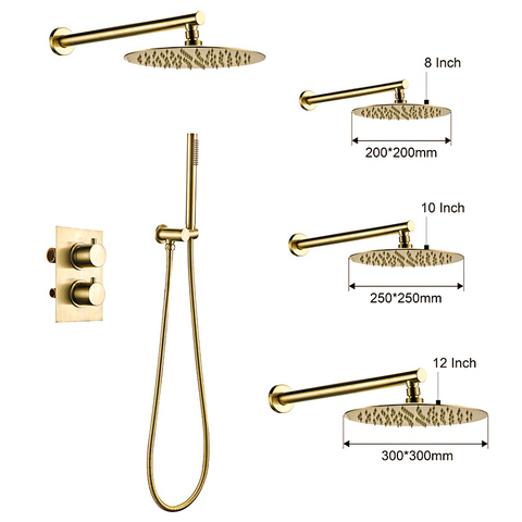 Smesiteli Bathroom Faucet Brushed Gold Shower Set 2 Dial 2 Way Diverter Thermostatic Control Mixing Valve Rainshwoer Sets ► Photo 1/6