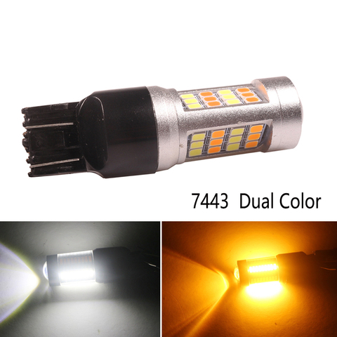 NHAUTP 1Pcs T20 LED 7443 W21/5w Dual-Color Switchback Bulbs   2835 42-SMD White to Amber Lamp Car Driving/Turn Signal Lights ► Photo 1/6