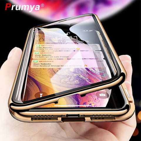 Metal Magnetic Adsorption Case For iPhone XS MAX X XR 6S Plus Double Sided Tempered Glass Magnet For iPhone 7 8 Plus 11 SE2 12 ► Photo 1/6