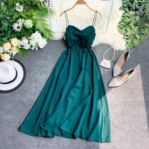 OCEANLOVE Sexy Dress Solid A-line Backless 2022 Summer Dress Lace Up High Waist Elegant Long Dresses Zipper Beach Clothes 11521 ► Photo 1/6