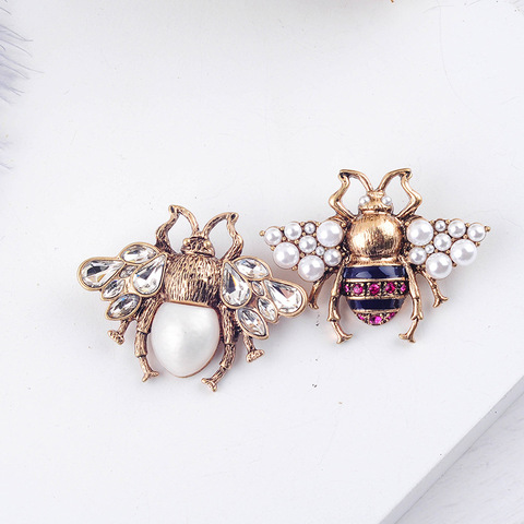 Bohemia New Tendency Fashion Imitation Pearls Red/White Color Glass Bee Insect Brooch For Women Statement Jewelry Wholesale ► Photo 1/6