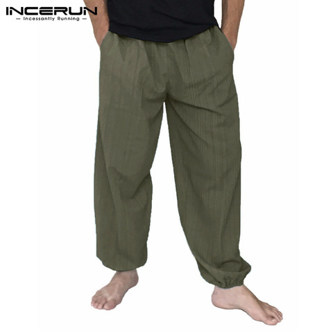 INCERUN Men Harem Pants Elastic Waist Cotton Loose Long Trousers Men Solid Wide Legs Baggy Vintage Joggers Pants Male S-5XL 2022 ► Photo 1/6