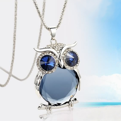 Crystal Owl Necklace Fashion glass Animal Necklaces Charms wing Long Chain Pendants Trendy Womens ► Photo 1/6