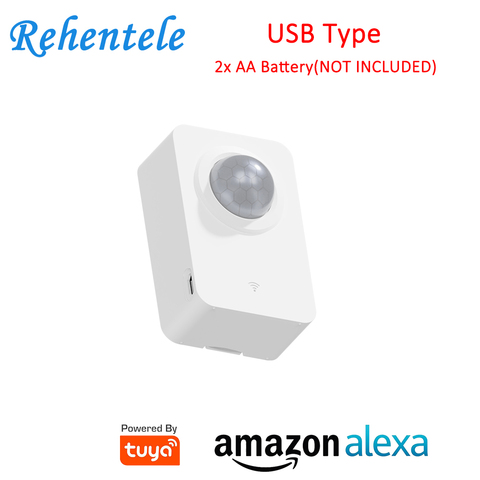 Alexa Supported Tuya Powered WIFI USB PIR Motion Sensor Detector APP Alert Notifications with 2x AA Battery ( Not Included ) ► Photo 1/6