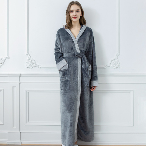 2022 Women Autumn Winter Terry Bathrobe Thicken Sleepwear Female Solid with Sashes Loose Nightgown Vintage Ladies Dressing Gown ► Photo 1/6