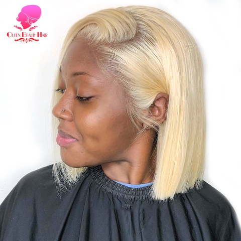 Queen 13x1 613 Blonde Brazilian Straight Human Hair Bob Wigs 6 - 16 Inch Remy Short Ombre Bob Lace Front Wigs for Black Women ► Photo 1/6