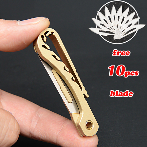 Brass Keychain Folding Knife EDC Pocket knives Sharp Utility Portable Courier Unboxing Knife Outdoor Survival Tools Free Blade ► Photo 1/6