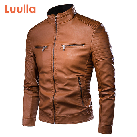 Luulla Men Spring Brand New Causal Vintage Leather Jacket Coat Men Outfit Design Motor Biker Zip Pocket PU Leather Jacket Men ► Photo 1/6