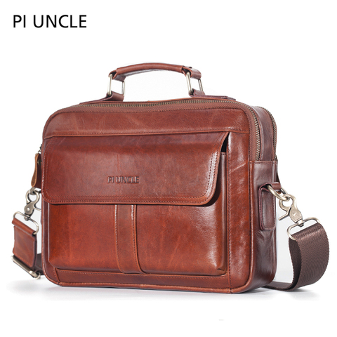 Men's Genuine Leather Small Briefcase Vintage Shoulder Bag Multi Pocket Handbags Messenger Bags For Men Leather Sling Bag Soft ► Photo 1/6