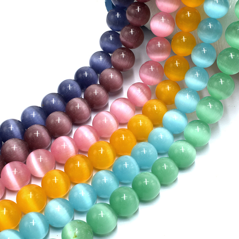 High Quality 10-98Pcs 4 6 8mm Multicolor Glass Cat Eye Beads Smooth Round Loose Beads For Jewelry Making Opal Stone DIY Bracelet ► Photo 1/6