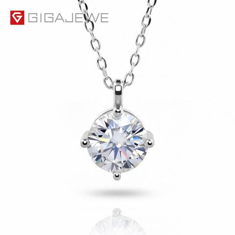 GIGAJEWE 1ct 6.5mm EF Round 18K White Gold Plated 925 Silver Moissanite Necklace Diamond Test Passed Jewelry Christmas Gift ► Photo 1/6