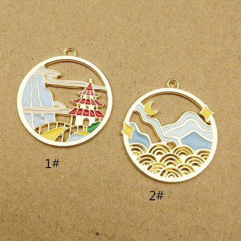 10pcs 26x29mm enamel tower and mountain charm for jewelry making and crafting fashion earring pendant bracelet necklace charm ► Photo 1/5