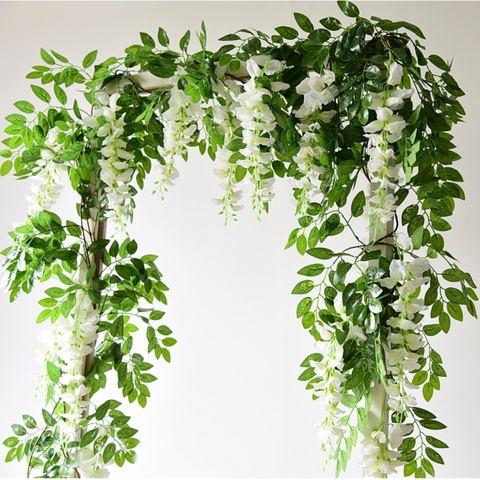 Wisteria Artificial Flower Vine Ivy Leaf Garland Silk Rose Flowers Rattan String Vine Wedding Arch Flower Home Garden Decoration ► Photo 1/6