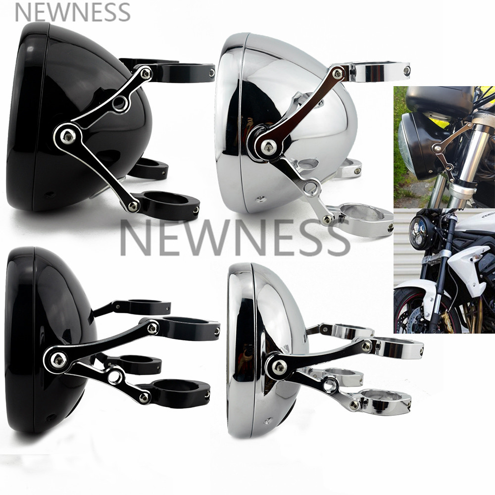 7" Motorcycle Headlight Cover Housing+Mount Brackets Fork 36-48mm+Screws+Nuts 