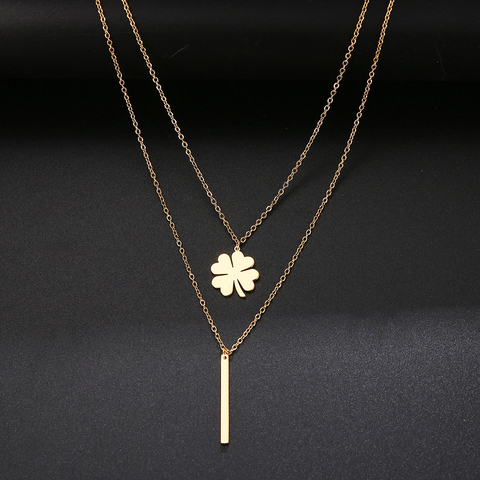 Multilayer Necklaces & Pendants Clover For Women Gold Color Long Chain Female Pendant Necklace Fashion Stainless Steel Jewelry ► Photo 1/4