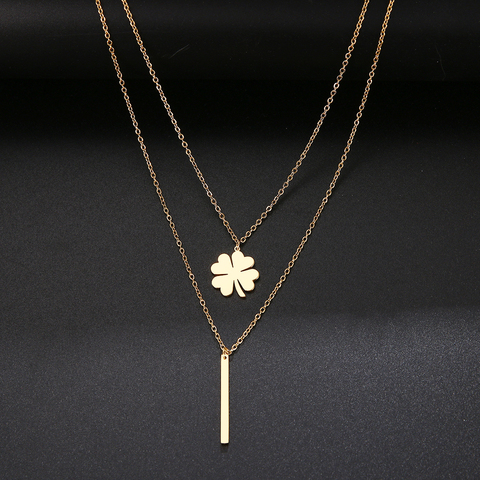 Multilayer Necklaces & Pendants Clover For Women Gold Color Long Chain Female Pendant Necklace Fashion Stainless Steel Jewelry ► Photo 1/4