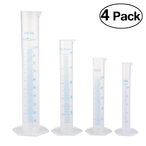 PIXNOR 4pcs Measuring Tools Transparent Measuring Plastic Graduated Cylinder 10ml / 25ml / 50ml / 100ml ► Photo 1/6