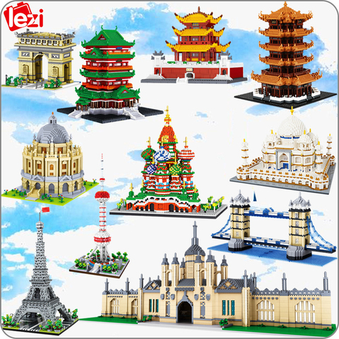 Lezi World Architecture Eiffel Tower Bridge Great Wall Oxford University Castle DIY Mini Diamond Blocks Building Toy Gift no Box ► Photo 1/6