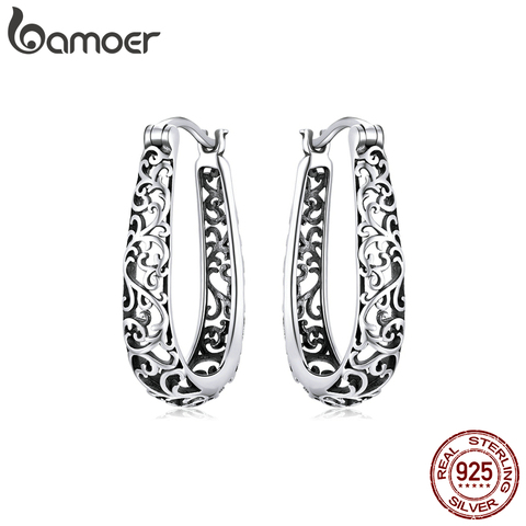 bamoer Silver Vintage Vine Real 925 Sterling Silver Hoop Earrings For Women Party Fine Jewelry 2022 Original Design BSE466 ► Photo 1/6