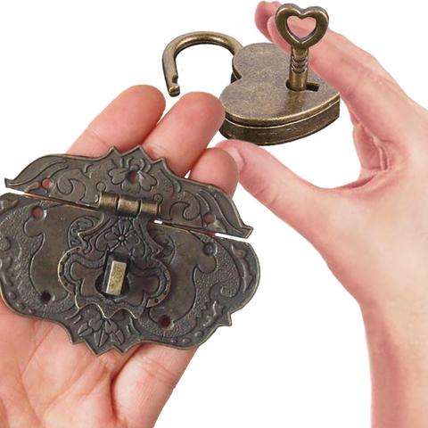 Antique Brass Wooden Case hasp Vintage Decorative Jewelry Gift Box Suitcase Hasp Latch Hook Furniture Buckle Clasp Lock ► Photo 1/6