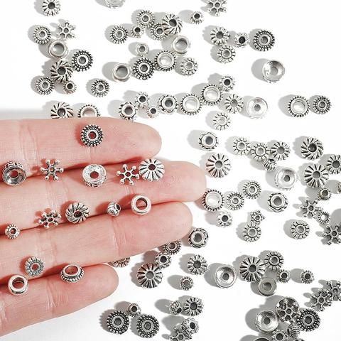 40pcs Tibetan Antique Silver Color Flower Bead End Caps For