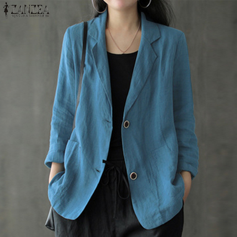 2022 Autumn OL Suit Blazers Casual Solid Lapel Thin Blazer ZANZEA Women Long Sleeve Cotton Linen Coats Female Jackets Outwear ► Photo 1/6