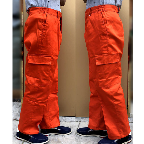 2022 japanese style Wear-resistant workout pants orange cotton overalls pants men casual loose HIPHOP pocket cargo pants for men ► Photo 1/4