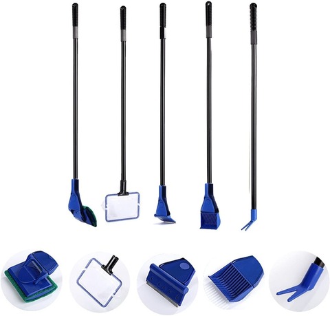 5 in 1 Aquarium Cleaning Tools Aquarium Tank Clean Set Fish Net Gravel Rake Algae Scraper Fork Sponge Brush Glass Cleaner ► Photo 1/5