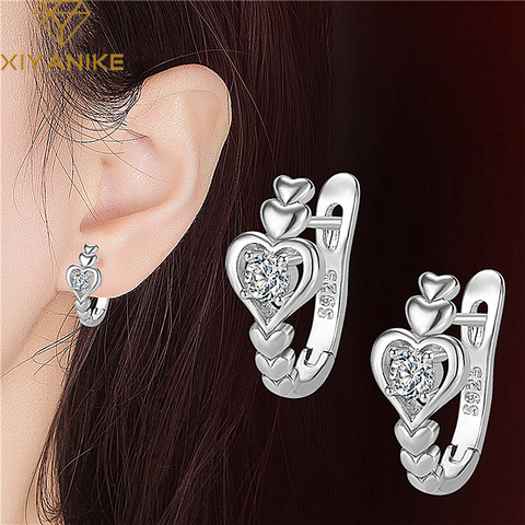 XIYANIKE 925 Sterling Silver Love Heart Hollow Zircon Hoop Earring Female Fashion Charm Creative Jewelry Exquisite Brinco Couple ► Photo 1/6