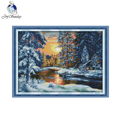 Joy Sunday Wholesale Needlework Stitch 11CT 14CT Cross Stitch Sets For Embroidery Kits Sunset snow Counted Cross-Stitching ► Photo 1/6