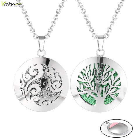 Women New Simple Aromatherapy Essential Oil Diffuser Locket  Perfume Necklace 316L Stainless Steel Locket with Felt Pads ► Photo 1/6