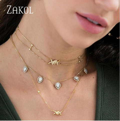 ZAKOL 2022 Trending temperament Thin chain with Leaf decoration pendant women Female fashion Choker Jewelry FSNP2169 ► Photo 1/5