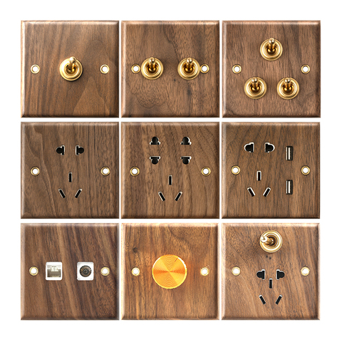 1-4 Gang 2 Way Wall Light Toggle Switch Panel Retro Black Walnut Solid Wood Brass Old-fashioned Personality Creative Switch ► Photo 1/6