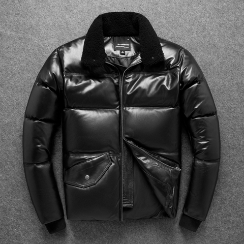 YR!Free shipping,men casual plus size genuine leather jacket.90% white duck down sheepskin coat.thick winter warm leather jacket ► Photo 1/1