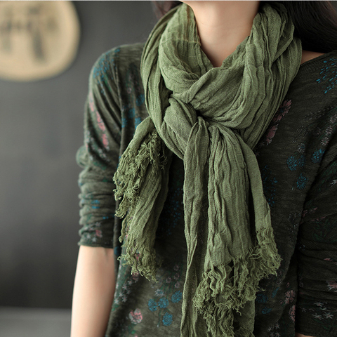 NINI WONDERLAND 2022 Autumn Winter Cotton Linen Big Scarf Women Solid Color Vintage Shawl Female Casual Scarfves Four Seasons ► Photo 1/6