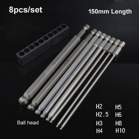 8Size/lot S2 Steel Magnetic Hex 150mm Length Ball Head Hexagon Screwdriver Bit Set Hand Tools h2 H2.5 H3 H4 H5 H6 H8 H10 ► Photo 1/5
