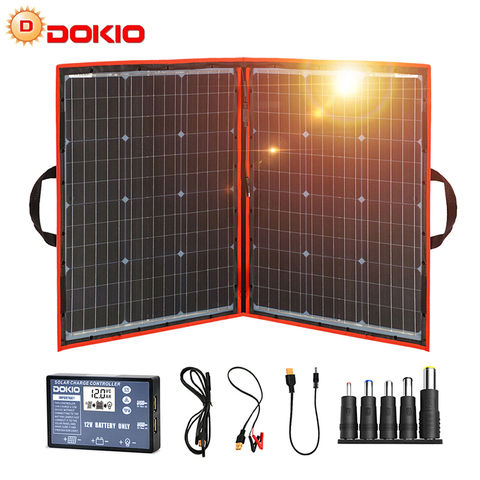 Dokio 100W (55Wx2Pcs) 18V Flexible Black Solar Panels China Foldable 12 Volt Controller 100 Watt Panels Solar ► Photo 1/6