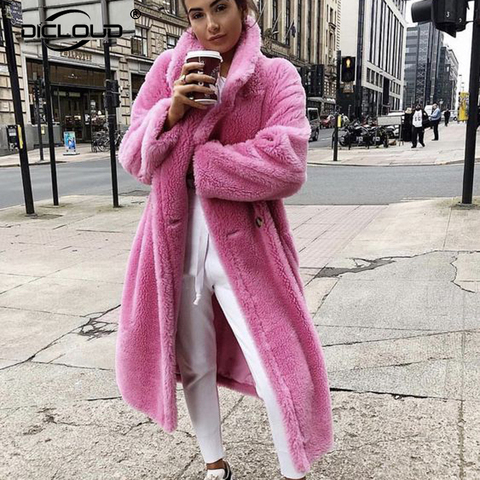 Pink Long Teddy Bear Jacket Coat Women Winter 2022 Thick Warm Oversized Chunky Outerwear Overcoat Women Faux Lambswool Fur Coats ► Photo 1/6