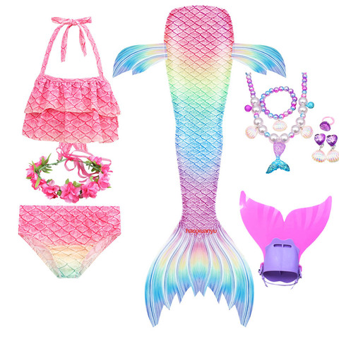 New Kids Girls Swimming Little Mermaid Tail Mermaid Costume Cosplay Children Swimsuit Fantasy Beach Bikini Can Add Monofin Fin ► Photo 1/6