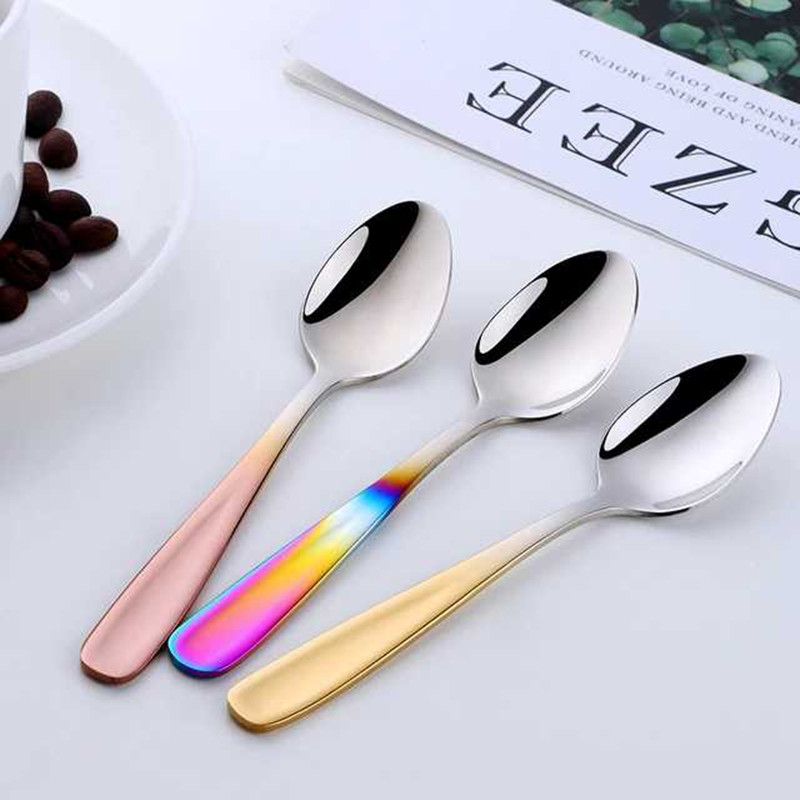 8pcs Stainless Steel Tea Ice Cream Coffee Fruit Dessert Spoons Tableware Set 