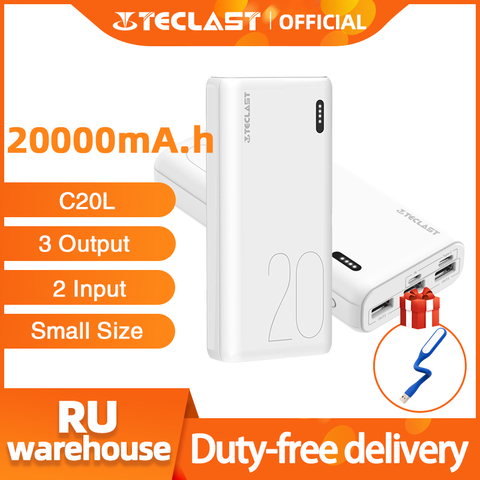 Teclast C20L 20000mAh Power Bank Powerbank Dual USB External Battery Charger Micro USB / Type C 3 USB Output Double-in ► Photo 1/6