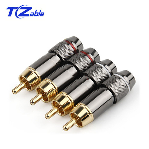 RCA Connector Male Audio Plug Gold Plated Copper RCA Plug Screw Soldering Locking Wire Metal Alloy 47mm x 6.2mm White Red ► Photo 1/6