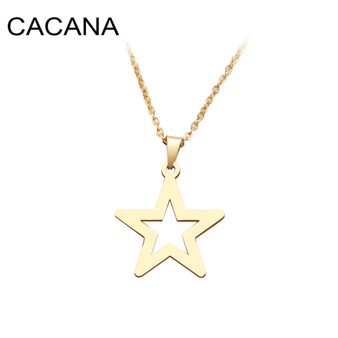 CACANA Stainless Steel Necklace For Women Classic hollow Star Choker Pendant Necklace Engagement Jewelry ► Photo 1/6