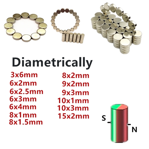 NdFeB Magnet Diametrically 3x6 6x2 6x2.5 6x3 8x1 8x1.5 8x2 10x1 19x3 15x2 mm 3mm 6mm 8mm Magnetized Rod Diameter  magnet encoder ► Photo 1/6