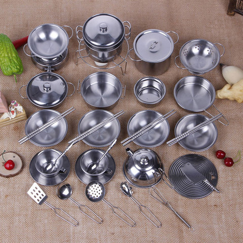 Stainless Steel Funny Kids Simulation Kitchen Toys Cooking Cookware Children Kitchen Tableware Pretend Role Play Toy for Kids ► Photo 1/6