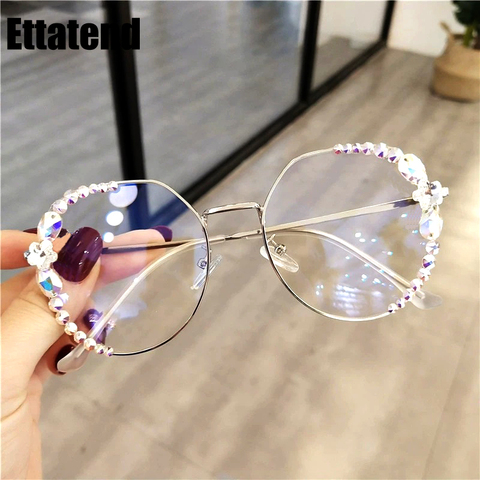 High Quality Blue Light Blocking Glasses Luxury Rhinestone Reading Glasses Anti-fatigue Eye Protection Eyeglasses Optical Lens ► Photo 1/6