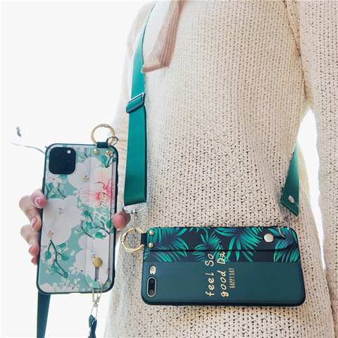 Crossbody Strap Art Leaf Flower Soft Wristband Holder Case for Xiaomi Redmi Note 9S 9 8 7 Pro 5A 4X K20 K30 Mi 9T Pro 9 Lite 8 ► Photo 1/6