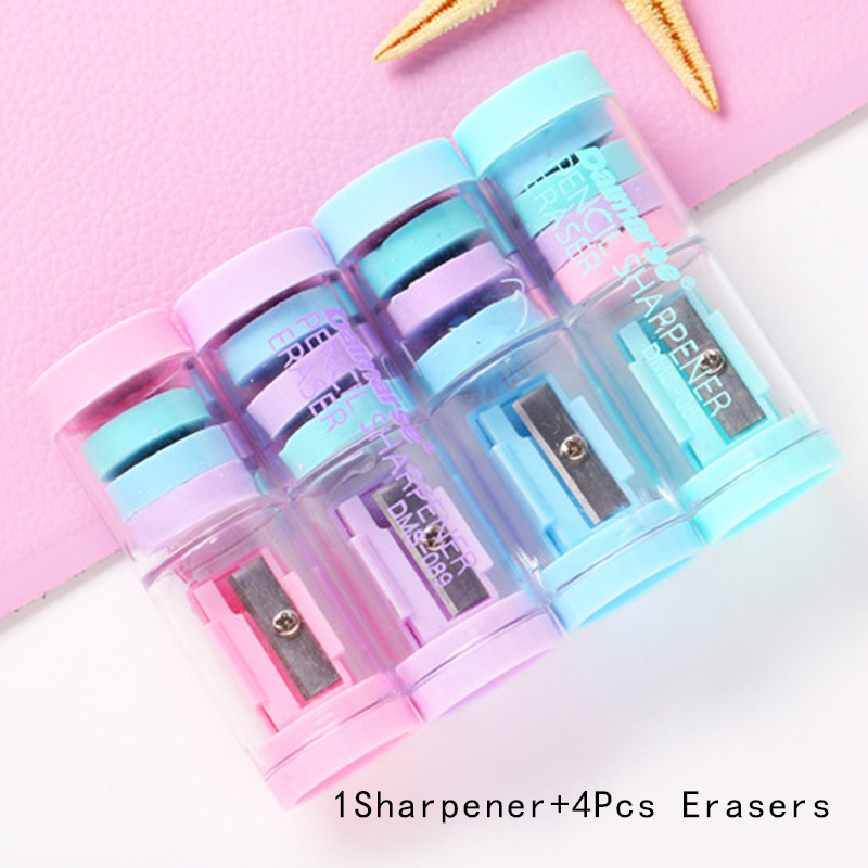 Buy Online Candy Color Pencil Sharpener With 4pcs Erasers Kawaii Pencil Sharpener For Girls Gifts Back To School Supplies Cute Stationery Alitools